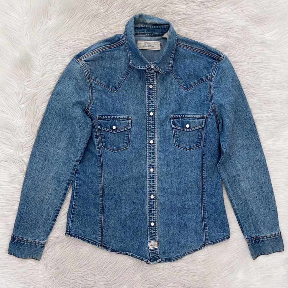 Levi’s Y2K Vintage Button Up Pearl Snap Western Chambray Jean Denim Shirt